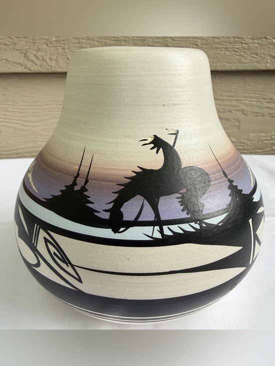 Handmade Other - Native American Hand Painted Pottery Cowboy Horse Vase Signed Randy Navajo 6”